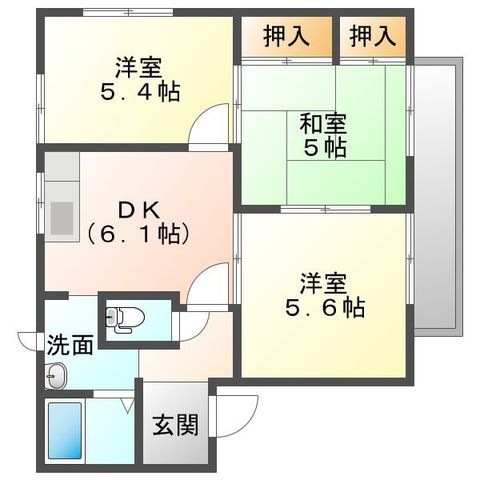 拡大写真:メゾン白石 2階201の間取り