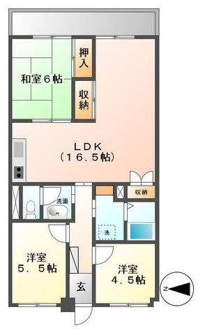拡大写真:アサヒパレス庄内 6階606Bの間取り