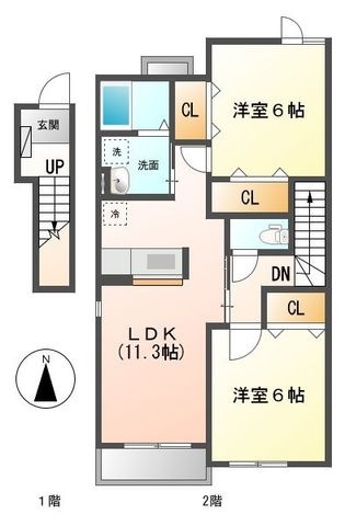 拡大写真:サンリット桜木 B 2階203の間取り