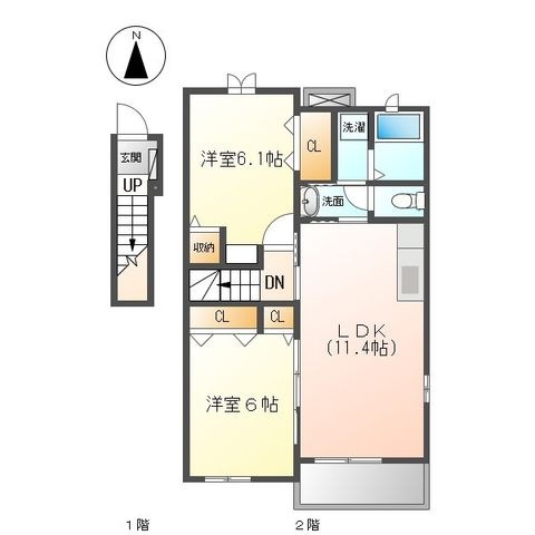 拡大写真:ネオタウン B 2階202の間取り