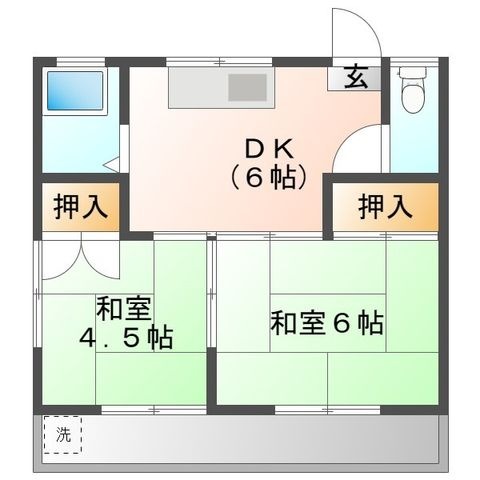 拡大写真:ハイツ中町 1階102の間取り