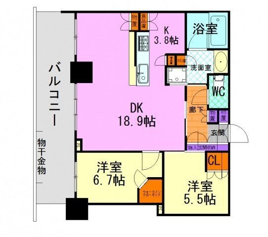 拡大写真：広島市南区松原町 32階3202の間取り