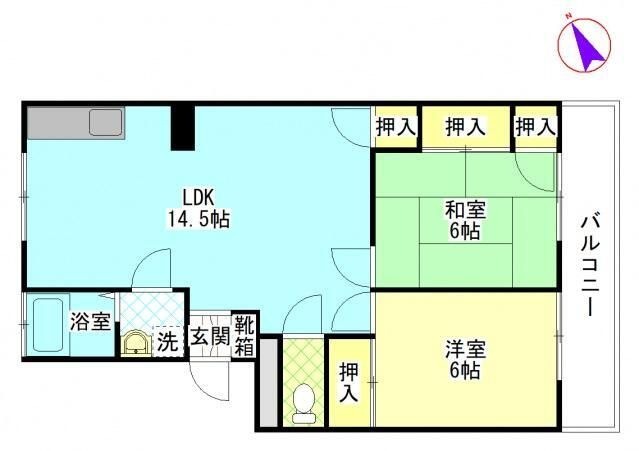 拡大写真：広島市東区温品２丁目 2階204の間取り