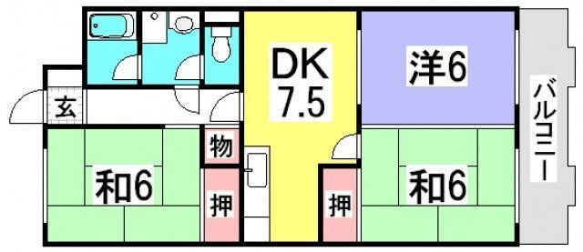 拡大写真:広島市西区井口台1丁目 4階403の間取り