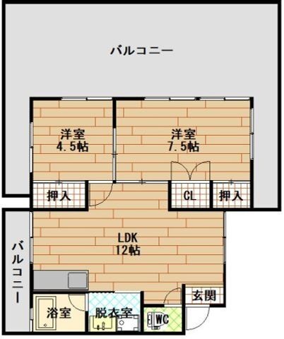 拡大写真:広島市西区観音本町2丁目 4階402の間取り