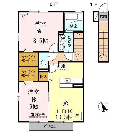 拡大写真:安芸郡府中町みくまり3丁目 2階201の間取り
