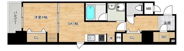 拡大写真:大阪市中央区常盤町1丁目 4階401の間取り
