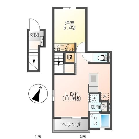 拡大写真:都城市宮丸町 2階205の間取り