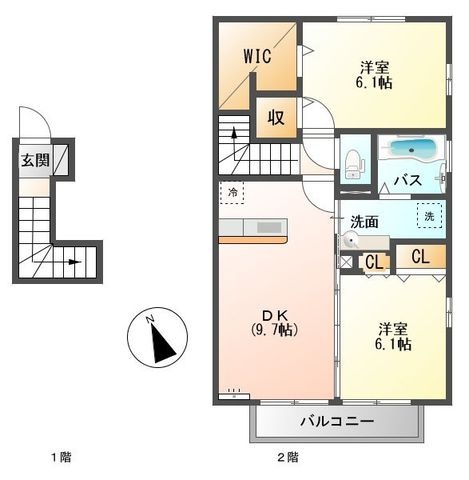 拡大写真:都城市下川東2丁目 2階201の間取り