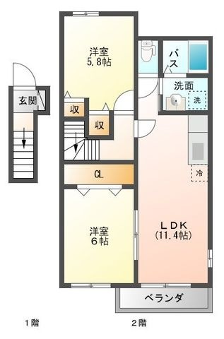 拡大写真:都城市都北町 2階201の間取り