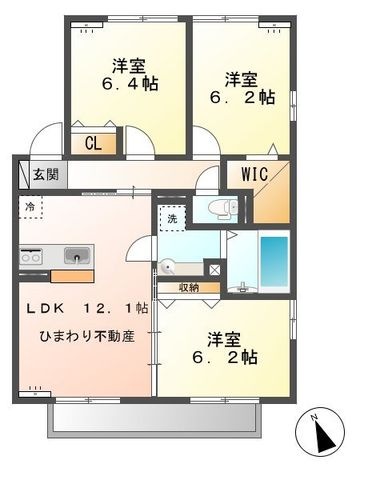 拡大写真:都城市花繰町 1階A101の間取り