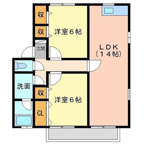 拡大写真：井原市高屋町 2階Aの間取り