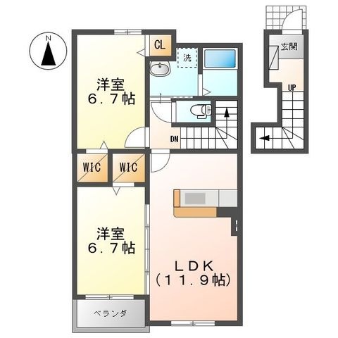拡大写真:リバーバンクガーデンA 2階202の間取り