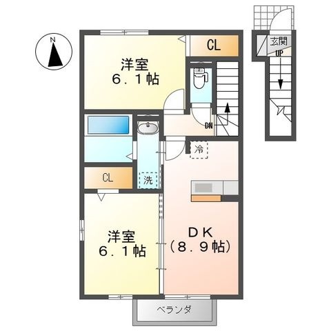 拡大写真:中ノ町タウン A 2階201の間取り