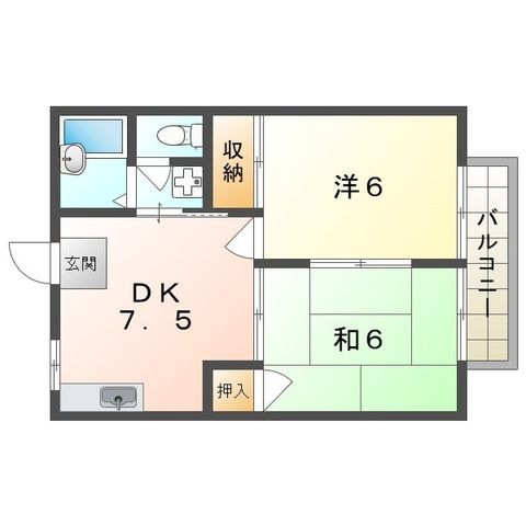 拡大写真:寝屋川市田井町 2階202の間取り