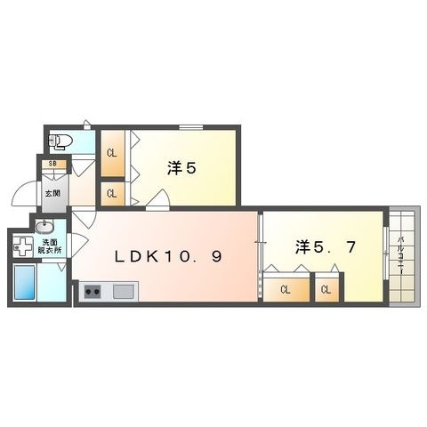 拡大写真:摂津市一津屋1丁目 2階201の間取り