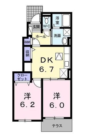 拡大写真:ル・ソレイユ 四番館 1階102の間取り