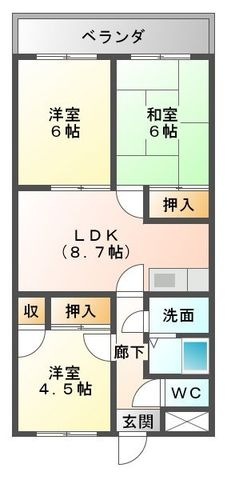 拡大写真:恵那市大井町 1階1Cの間取り