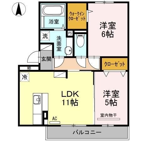 拡大写真:blossomA(ブラッサムA) 2階203の間取り