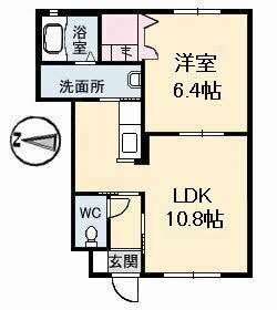 拡大写真：西深津ハイツC棟 1階102の間取り
