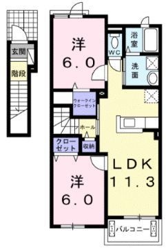 拡大写真:ジェルメⅡ A 2階202の間取り