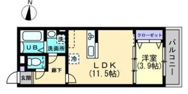 拡大写真:クレール東福山 2階202の間取り