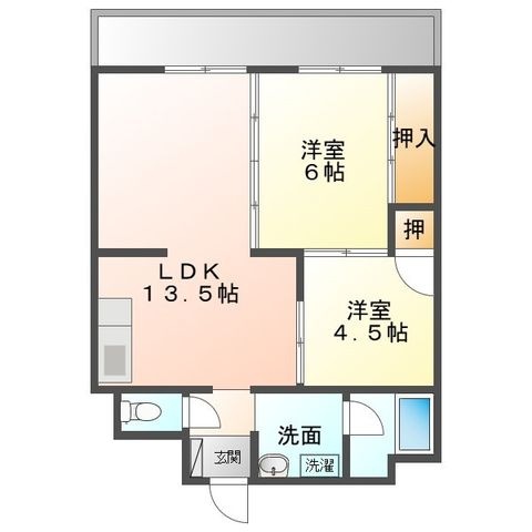 拡大写真:ハイツ広白石 4階403の間取り