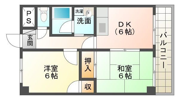 拡大写真：城陽市富野西垣内 6階608の間取り