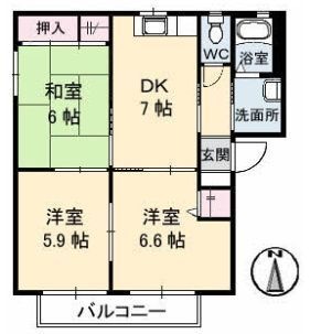 拡大写真：サテライトN　1棟 1階102の間取り