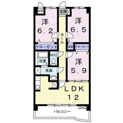 拡大写真:サンライズ新池 3階304の間取り