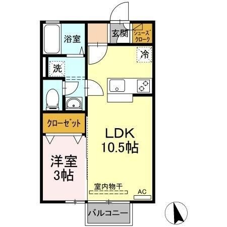 拡大写真:ユーラナス木太 2階206の間取り