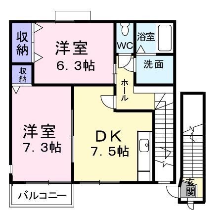 拡大写真:カンフォタブル クォーター 2階201の間取り