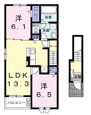 拡大写真:高松市上天神町 2階201の間取り