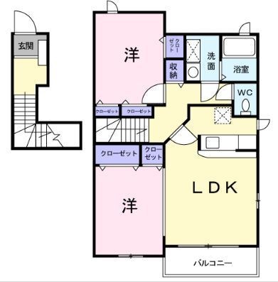拡大写真:パストラル川部B 2階201の間取り