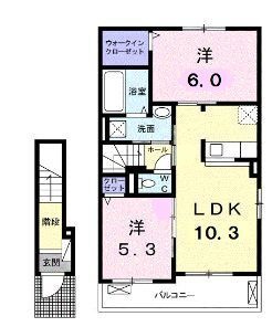 拡大写真:善通寺市原田町 2階205の間取り