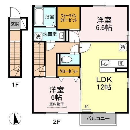 拡大写真:高松市仏生山町甲 2階201の間取り