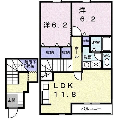 拡大写真:善通寺市中村町 2階202の間取り