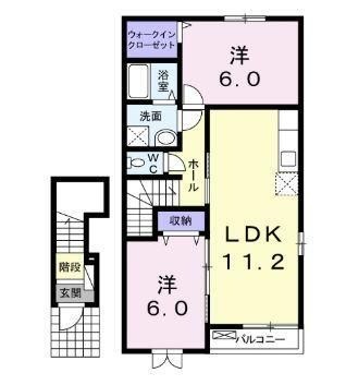 拡大写真:観音寺市柞田町 2階202の間取り