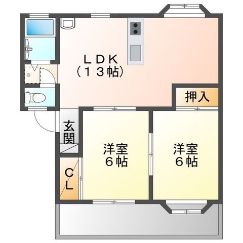 拡大写真:ベルエポック曽根 2階202の間取り