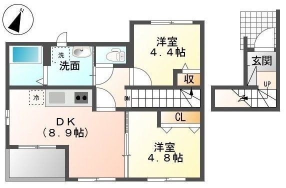 拡大写真：キャンベル 2階202の間取り