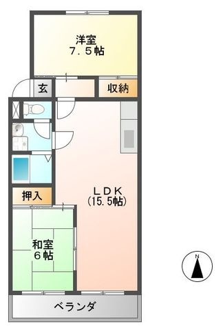 拡大写真:ビィラソレイユ 2階206の間取り