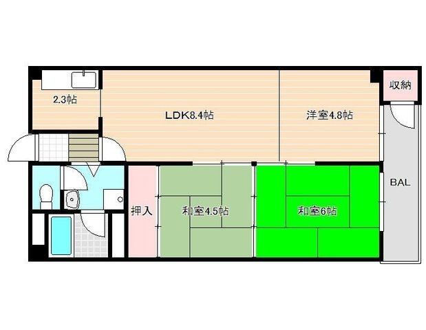 拡大写真:ぶどうヶ丘ハイツ 8階807の間取り