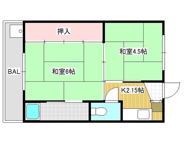拡大写真：ビレッジハウス法善寺 4階2-409の間取り