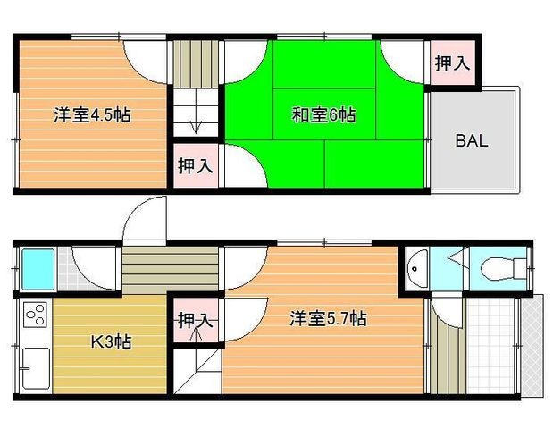 拡大写真:法善寺4丁目貸家 1の間取り