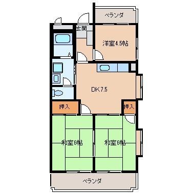 拡大写真：シャトレ熊西Ⅲ 2階208の間取り