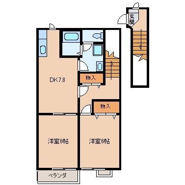 拡大写真：スカイヒルズＢ 2階202の間取り