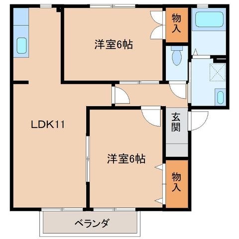 拡大写真：ハイツ新町 2階201の間取り
