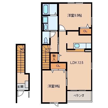 拡大写真：アルベロ 2階205の間取り