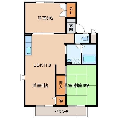 拡大写真：シャルム愛宕 2階203の間取り