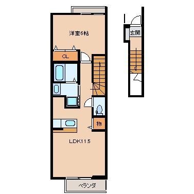 拡大写真：ランドコア木屋瀬 2階203の間取り